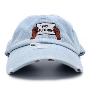 "Boy Fūck You" Mom Cap in Denim